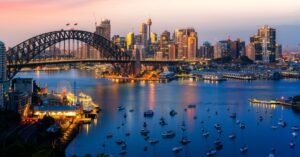 Panorama of Sydney harbour and bridge in Sydney city